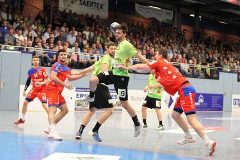 Korn Smits TV Emsdetten 23 against Romas Kirveliavicius HBW Balingen Weilstetten 5 right , TV Emsdetten vs HBW Balingen Weilstetten, Handball, 2 Bundesliga, 24 05 2019, TV Emsdetten vs HBW Balingen Weilstetten, Handball, 2 Bundesliga, 24 05 2019 Emsdetten Copyright: xEIBNER JanxStrohdiekx EP_JSK