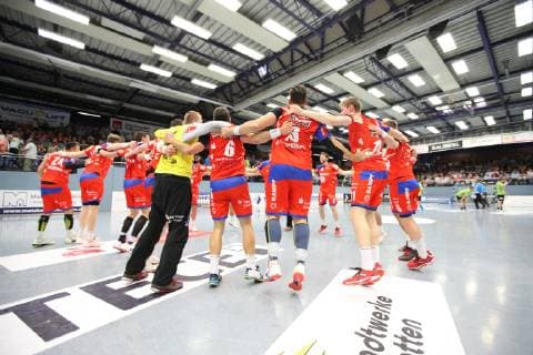 Victory celebration at HBW Balingen Weilstetten, TV Emsdetten vs. HBW Balingen Weilstetten, Handball, 2 Bundesliga, 24 05 2019, TV Emsdetten vs. HBW Balingen Weilstetten, Handball, 2 Bundesliga, 24 05 2019 Emsdetten Copyright: xEIBNER JanxStrohdiekx EP_JSK