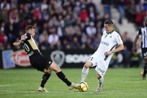 TAIT Flavien (Angers) vs HAMOUMA Romain (St Etienne) FOOTBALL : SCO Angers vs St Etienne - Conforama Ligue1 - 24 05 2019 JBAutissier Panoramic 