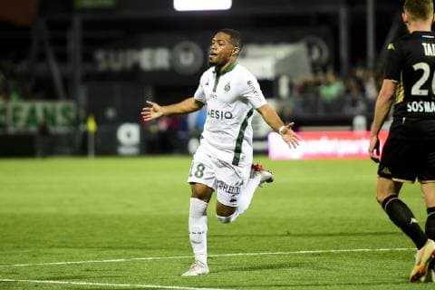 joie des joueurs de St Etienne apres le but de NORDIN Arnaud (St Etienne) FOOTBALL : SCO Angers vs St Etienne - Conforama Ligue1 - 24 05 2019 JBAutissier Panoramic 