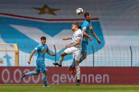 Soccer Berlin 25 05 2019 Final at AOK Landespokal Berlin 2018 2019 Tennis Borussia Berlin white FC Viktoria 1889 Berlin blue Tobias Gunte re Thomas Franke li