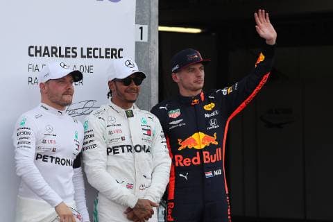 Photo4 LaPresse 25 05 2019 Monte Carlo, Monaco Grand Prix Formula One Monaco 2019 In the pic pole position : 1st position Lewis Hamilton (GBR) Mercedes AMG F1 W10 2nd position Valtteri Bottas (FIN) Mercedes AMG F1 W10 3rd position Max Verstappen (NED) Red Bull Racing RB15  Copyright: xPhoto4 LaPressex