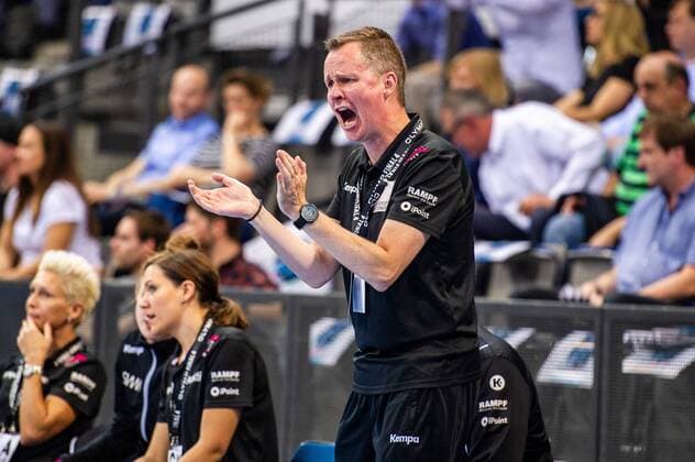 Thueringer HC TuS Metzingen Fuhr, Andre Trainer TuS Metzingen at the game of the DHB Cup Olympics FINAL4 Thueringer HC TuS Metzingen Stuttgart 25 05 19 Handball DHB Cup , Stuttgart Baden Wuerttemberg Germany Porsche Arena