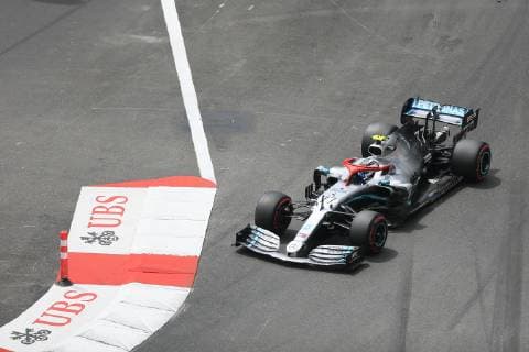 Valtteri Bottas, Mercedes, in the Ste Devote curve, Formula 1 Grand Prix in the Principality of Monaco, Cote d Azur, Mediterranean Sea