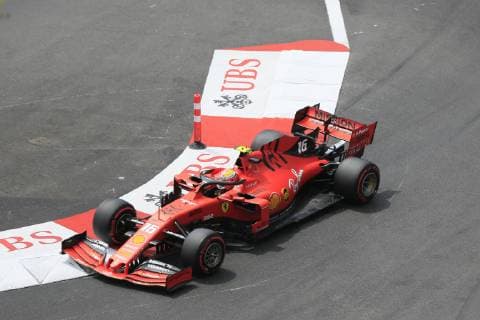 Charles Leclerc, Ferrari, in the Ste Devote curve, Formula 1 Grand Prix in the Principality of Monaco, Cote d Azur, Mediterranean Sea