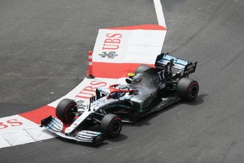 Valtteri Bottas, Mercedes, in the Ste Devote curve, Formula 1 Grand Prix in the Principality of Monaco, Cote d Azur, Mediterranean Sea