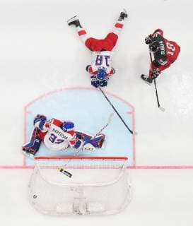190525 Goaltender Patrik Bartosak and Ondrej Palat of Czech Republic see Pierre Luc Dubois of Canada score the 3 0 goal during the 2019 IIHF Ice Hockey World Championship semifinal game between Canada and Czech Republic on May 25, 2019 in Bratislava Photo Joel Marklund BILDBYRAN kod JM 87960,  Copyright: JOELxMARKLUND BB190525JM064
