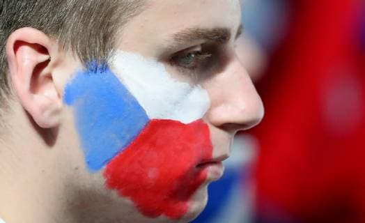 BRATISLAVA, SLOVAKIA - MAY 25, 2019: The Czech Republic s fan attends the 2019 IIHF Ice hockey, Eishockey World Championship, WM, Weltmeisterschaft semifinal match against Canada at Ondrej Nepela Arena. Alexander Demianchuk TASS  TS0ACB7B