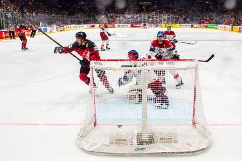 190525 Mark Stone of Canada celebrates after 1 0 during the 2019 IIHF Ice Hockey World Championship semifinal game between Canada and Czech Republic on May 25, 2019 in Bratislava Photo Joel Marklund BILDBYRAN kod JM 87960,  Copyright: JOELxMARKLUND BB190525JM081