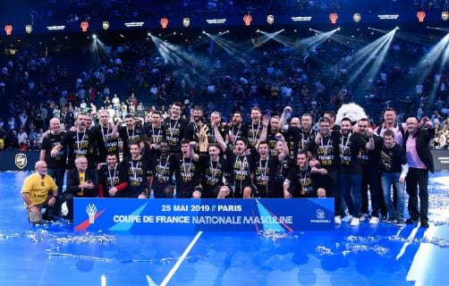 Joie des joueurs de l equipe Chambery - trophee HANDBALL : Chambery Savoie Mont Blanc HB vs Dunkerque HB Grand Littoral - Coupe de France - 25 05 2019 FedericoPestellini Panoramic 