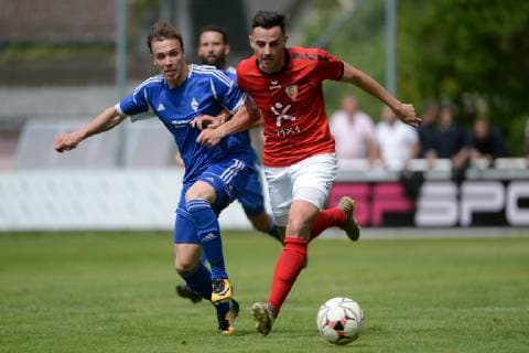v li Tobias Rembeck Deisenhofen, 11 Maximilian Lüftl FC Unterföhring, 5 in duel, duel, duel, tackle, dynamics, action, action, 25 05 2019, Unterföhring, football, delegation to Bayernliga Süd, FC Unterföhring FC Deisenhofen xslx