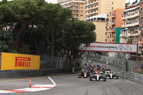 26th May 2019, Monte Carlo, Monaco; F1 Grand Prix of Monte Carlo, race day; Mercedes AMG Petronas Motorsport, Lewis Hamilton leads the race start ahead of Bottas and Verstappen  ActionPlus12138141 Octane