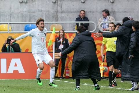 GDYNIA 26.05.2019 GRUPA B MISTRZOSTWA SWIATA U20 W PILCE NOZNEJ MECZ: MEKSYK - JAPONIA --- GROUP B 2019 FIFA U-20 WORLD CUP MATCH: MEXICO - JAPAN --- NZ Kyosuke TAGAWA gol goal bramka , team druzyna , radosc celebration , FOT. GRZEGORZ RADTKE 058sport.pl NEWSPIX.PL --- Newspix.pl  20190526_054_GRZ_3705_RAD