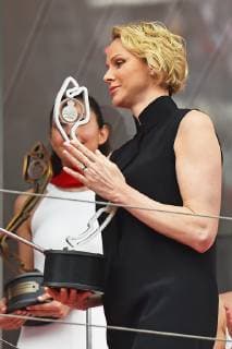 26 05 2019, xekx, Formula 1 FIA, 2019 Monaco Grand Prix race emspor, v l Charlene of Monaco with the trophy for the 2nd place DFL DFB REGULATIONS PROHIBIT ANY USE OF PHOTOGRAPHS as IMAGE SEQUENCES and or QUASI VIDEO Monte Carlo eel-fotografie Eberhard Krieger