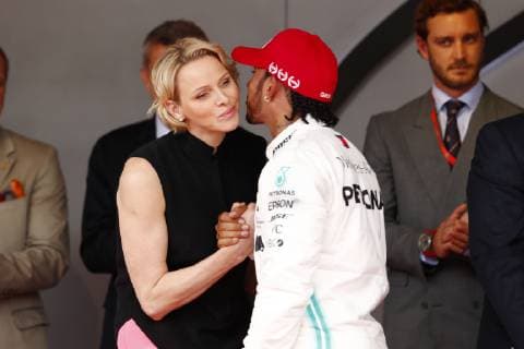 Motorsports: FIA Formula One World Championship, WM, Weltmeisterschaft 2019, Grand Prix of Monaco, Princess Charlene of Monaco, 44 Lewis Hamilton (GBR, Mercedes AMG Petronas Motorsport), Monte Carlo Monaco