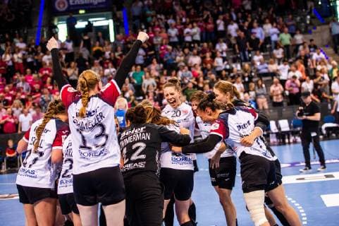 Thueringer HC SG BBM Bietigheim Victory celebration at the Thueringer HC at the DHB Cup Olympics FINAL4 Thueringer HC SG BBM Bietigheim Stuttgart 26 05 19 Handball DHB Cup , Stuttgart Baden Wuerttemberg Germany Porsche Arena