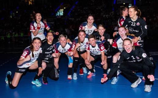 Thueringer HC SG BBM Bietigheim Winner of the Olympic Final4 DHB Cup at the match of the DHB Cup Olymp FINAL4 Thueringer HC SG BBM Bietigheim Stuttgart 26 05 19 Handball DHB Cup , Stuttgart Baden Wuerttemberg Germany Porsche Arena