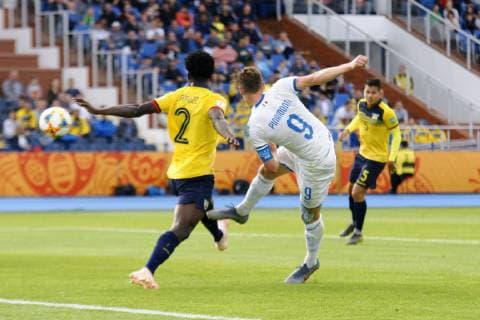 BYDGOSZCZ 26.05.2019 MECZ GRUPA B MISTRZOSTWA SWIATA DO LAT 20 U20 W PILCE NOZNEJ 2019: EKWADOR - WLOCHY --- 2019 FIFA U-20 WORLD CUP GROUP B MATCH: ECUADOR - ITALY ANDREA PINAMONTI , STRZAL GOL SHOOT GOAL , DRUZYNA TEAM WLOCHY ITALY FOT. MATEUSZ BOSIACKI 400MM.PL NEWSPIX.PL --- Newspix.pl  190526BOS001