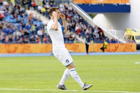 BYDGOSZCZ 26.05.2019 MECZ GRUPA B MISTRZOSTWA SWIATA DO LAT 20 U20 W PILCE NOZNEJ 2019: EKWADOR - WLOCHY --- 2019 FIFA U-20 WORLD CUP GROUP B MATCH: ECUADOR - ITALY ANDREA PINAMONTI , RADOSC GOL CELEBRATION GOAL , DRUZYNA TEAM WLOCHY ITALY FOT. MATEUSZ BOSIACKI 400MM.PL NEWSPIX.PL --- Newspix.pl  190526BOS003