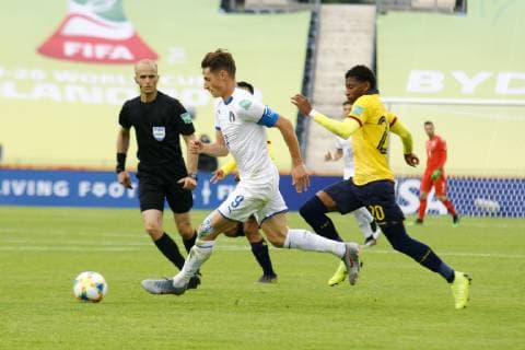 BYDGOSZCZ 26.05.2019 MECZ GRUPA B MISTRZOSTWA SWIATA DO LAT 20 U20 W PILCE NOZNEJ 2019: EKWADOR - WLOCHY --- 2019 FIFA U-20 WORLD CUP GROUP B MATCH: ECUADOR - ITALY ANDREA PINAMONTI , GONZALO PLATA FOT. MATEUSZ BOSIACKI 400MM.PL NEWSPIX.PL --- Newspix.pl  190526BOS020