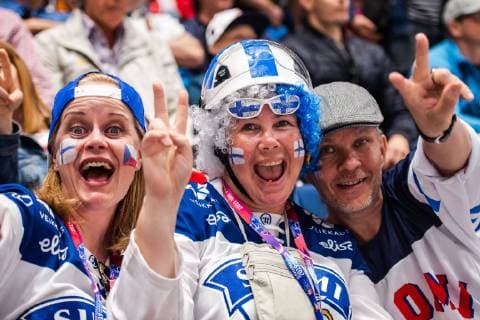 190526 Supporters of Finland ahead of the 2019 IIHF Ice Hockey World Championship gold medal game between Canada and Finland on May 26, 2019 in Bratislava Photo Joel Marklund BILDBYRAN kod JM 87962,  Copyright: JOELxMARKLUND BB190526JM050