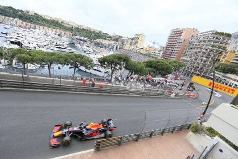 View from Avenue d Ostende to Port Hercule and the race track, Formula 1 Grand Prix, Principality of Monaco, Cote dÂ Azur Mediterranean Sea