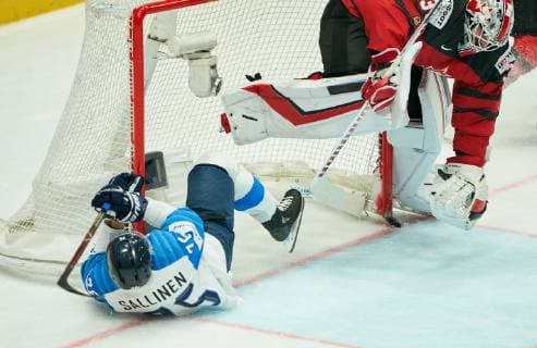 JereSALLINEN, FIN 76 compete, fight for the puck against Curtis McELHINNEY, CAN 30 CANADA - FINLAND Kanada - Finnland FINAL IIHF Ice hockey, Eishockey WORLD CHAMPIONSHIPS in Bratislava, Slovakia, Slowakei, May 26, 2019, Season 2018 2019, Photographer: Peter Schatz