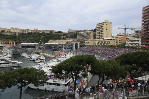 View from Avenue d Ostende to Port Hercule and the race track, Formula 1 Grand Prix, Principality of Monaco, Cote dÂ Azur Mediterranean Sea