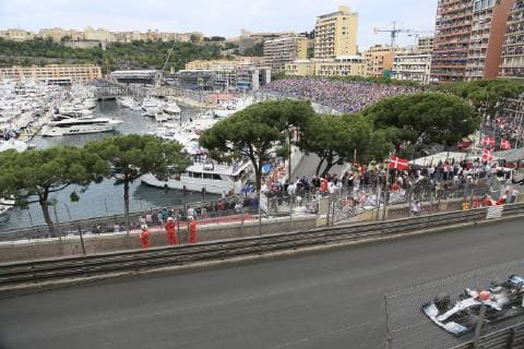View from Avenue d Ostende to Port Hercule and the race track, Formula 1 Grand Prix, Principality of Monaco, Cote dÂ Azur Mediterranean Sea