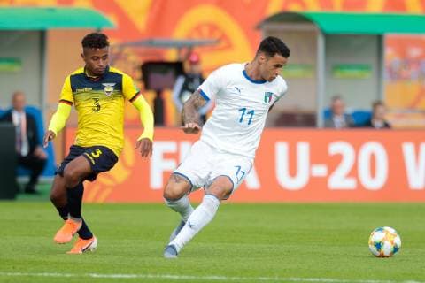 26.05.2019 Bydgoszcz Pilka nozna Mistrzostwa Swiata U20, faza grupowa, Ekwador U20 - Wlochy U20 N z Gianluca Scamacca, Diego Palacios Foto Adam Starszynski PressFocus 26.05.2019 Bydgoszcz Football FIFA World Cup, WM, Weltmeisterschaft, Fussball under 20, group stage, Ecuador U20 - Italy U20 Gianluca Scamacca, Diego Palacios Credit Adam Starszynski PressFocus NEWSPIX.PL --- Newspix.pl  20190526PF_AS115
