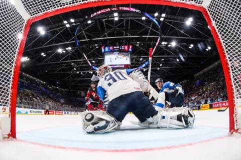 BRATISLAVA, SLOVAKIA - MAY 26, 2019: Finland s goalie Kevin Lankinen concedes a goal in the 2019 IIHF Ice hockey, Eishockey World Championship, WM, Weltmeisterschaft Gold medal match against Canada at Ondrej Nepela Arena. Andre Ringuette POOL TASS  TS0ACE32