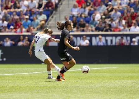 NY: Women USA vs Mexico friendly game Tobin Heath (17) of USA scores goal during friendly game against Mexico as preparation for Womens World Cup on Red Bull Arena USA won 3 - 0 Harrison New Jersey United States Red Bull Arena  LevxRadin PacificxPress