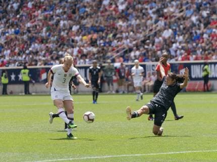 NY: Women USA vs Mexico friendly game Samantha Mewis (3) of USA shoots on goal during friendly game against Mexico as preparation for Womens World Cup on Red Bull Arena USA won 3 - 0 Harrison New Jersey United States Red Bull Arena  LevxRadin PacificxPress