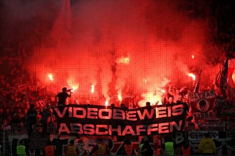 27 05 2019, Soccer Relegation 2018 2019, return match, 1 FC Union Berlin VfB Stuttgart, in the stadium An der Alten Försterei Berlin Pyro in the Gästefanblock vom VfB Stuttgart DFL and DFB regulations prohibit any use of photographs as image sequences and or quasi video