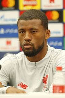 28th May 2019, Melwood Training Ground, West Derby, Liverpool, England; Liverpool FC training and press conference, PK, Pressekonferenz before their UEFA Champions League final versus Tottenham Hotspur on June 1st; Georginio Wijnaldum of Liverpool speaking to the media during today s press conference at the club s Melwood training ground  ActionPlus12138917 AlanxMartin