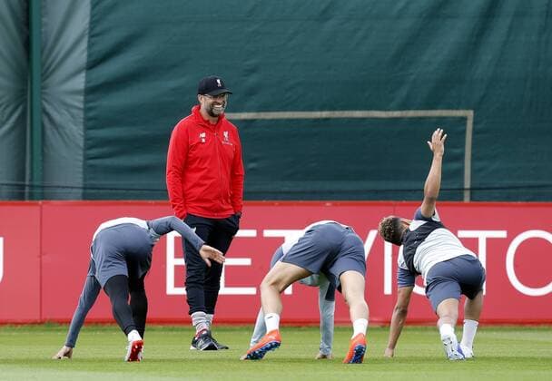 28th May 2019, Melwood Training Ground, West Derby, Liverpool, England; Liverpool FC training and press conference, PK, Pressekonferenz before their UEFA Champions League final versus Tottenham Hotspur on June 1st; Liverpool manager Jurgen Klopp oversees today s open training session at the club s Melwood training ground ahead of Saturday s Champions League Final in Madrid against Tottenham  ActionPlus12138936 AlanxMartin