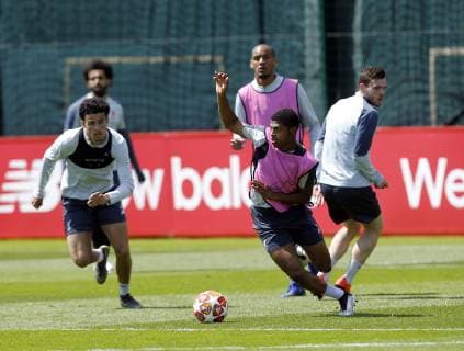 28th May 2019, Melwood Training Ground, West Derby, Liverpool, England; Liverpool FC training and press conference, PK, Pressekonferenz before their UEFA Champions League final versus Tottenham Hotspur on June 1st; Rhian Brewster of Liverpool during today s open training session at the club s Melwood training ground  ActionPlus12138970 AlanxMartin