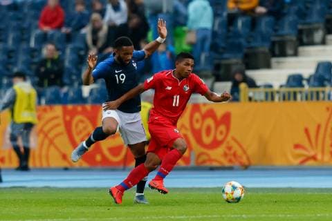 Bydgoszcz, Poland, 28 05 2019, FIFA World Cup Poland 2019, Group E, Panama France, Moussa Sylla FRA and Jorge Mendez PAN in the total Defodi 01048 177546 Defodi-048