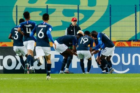 Bydgoszcz, Poland, 28 05 2019, FIFA World Cup Poland 2019, Group E, Panama France, cheering, goal celebration for Dan Zagadou FRA after the goal to 0 1 Defodi 01048 177557 Defodi-048