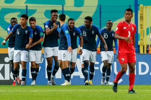 Bydgoszcz, Poland, 28 05 2019, FIFA World Cup Poland 2019, Group E, Panama France, cheering, goal celebration for Dan Zagadou FRA after the goal to 0 1 Defodi 01048 177561 Defodi-048