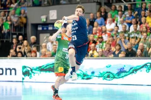 Jan Asmuth Nr 23 SG BBM Bietigheim in the air SC Magdeburg vs SG BBM Bietigheim SC Magdeburg vs SG BBM Bietigheim, Handball, DKB Handball Bundesliga, Season 2018 2019, 29 05 2019 Magdeburg Copyright: xDanielxReinelt xEibner-Pressefotox EP_drt