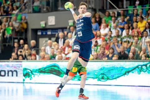 Jan Asmuth Nr 23 SG BBM Bietigheim in the air SC Magdeburg vs SG BBM Bietigheim SC Magdeburg vs SG BBM Bietigheim, Handball, DKB Handball Bundesliga, Season 2018 2019, 29 05 2019 Magdeburg Copyright: xDanielxReinelt xEibner-Pressefotox EP_drt