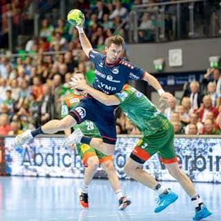 Jan Asmuth Nr 23 SG BBM Bietigheim vs. Piotr Chrapkowski Nr 3 SC Magdeburg SC Magdeburg vs. SG BBM Bietigheim SC Magdeburg vs. SG BBM Bietigheim, Handball, DKB Handball Bundesliga, Season 2018 2019, 29 05 2019 Magdeburg Copyright: xDanielxReinelt xEibner-Pressefotox EP_drt