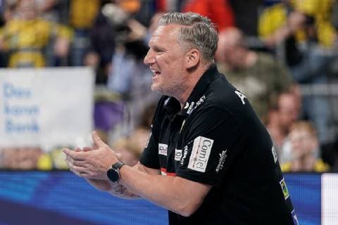 Nikolaj Jacobsen Trainer, Head Coach, RNL , single picture, action, action, clap your hands, clap your hands, applause, applaud, motivate the team, motivation, before the game, joy, friendly, happy, radiant, optimistic, 29 05 2019, Mannheim, Handball, DKB Bundesliga, Rhein Neckar Löwen TSG Ludwigshafen Friesenheim The owls xozx