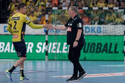 v li Andre Schmid Andy Schmid, RNL, 2 and Nikolaj Jacobsen Trainer, Head Coach, RNL before the match, 29 05 2019, Mannheim, Handball, DKB Bundesliga, Rhein Neckar Löwen TSG Ludwigshafen Friesenheim The Owls xozx