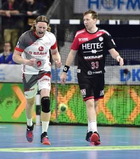 29 05 2019 Handball 1 Bundesliga DKB HBL Season 2018 2019 33 Matchday HC Erlangen Metropolitan Region Nuremberg HCE MT Melsungen OGo Tobias Reichmann 9, MT Melsungen Cheering Goal Jubilation Joy Nikolai Link 33, HC Erlangen HCE disappointed disappointment