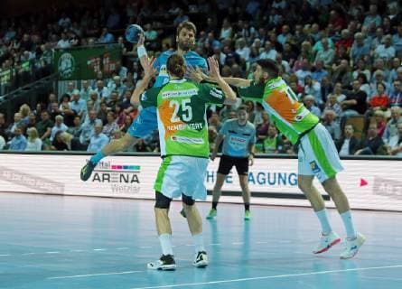 29 05 2019, xovx, Handball HBL, HSG Wetzlar TVB Stuttgart emspor, v l Michael Schweikardt TBV Stuttgart , Olle Forsell Schefvert HSG Wetzlar , Stefan Cavor HSG Wetzlar , Aktion DFL DFB REGULATIONS PROHIBIT ANY USE OF PHOTOGRAPHS as IMAGE SEQUENCES and or QUASI VIDEO Wetzlar