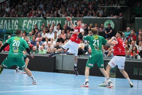 Maximilian Leon Bettin Bergischer HC 2 against Magnus Gullerud TSV GWD Minden 21 right, TSV GWD Minden vs. Bergischer HC, Handball, 1 Bundesliga, 29 05 2019, TSV GWD Minden vs. Bergischer HC, Handball, 1 Bundesliga, 29 05 2019 Minden Copyright: xEibner-Pressefotox xJanxStrohdiekx EP_JSK