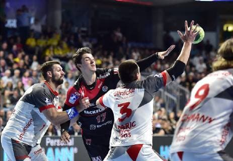 29 05 2019 Handball 1 Bundesliga DKB HBL Season 2018 2019 33 Matchday HC Erlangen Metropolitan Region Nuremberg HCE MT Melsungen OGo Felix Danner 17, MT Melsungen Benedikt Kellner 17, HC Erlangen HCE Marino Maric 3, MT Melsungen