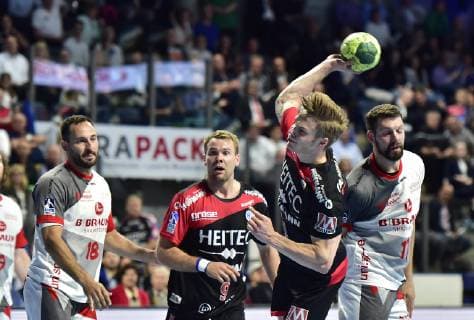 29 05 2019 Handball 1 Bundesliga DKB HBL Season 2018 2019 33 Matchday HC Erlangen Metropolitan Region Nuremberg HCE MT Melsungen OGo Philipp Müller Mueller 18, MT Melsungen Petter Overby 9, HC Erlangen HCE Christopher Bissel 21, HC Erlangen HCE